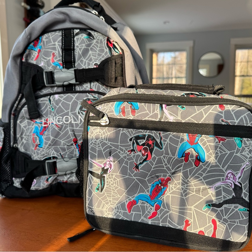 Pottery Barn Kids Spider-Man Backpack and Lunchbox Set - Gray and Black